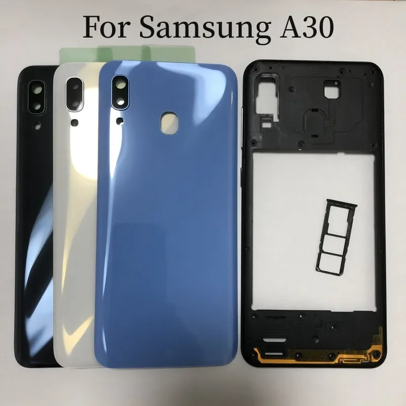 Para samsung galaxy a30 2019 a305 a305f moldura intermediária + bateria capa traseira porta traseira habitação caso com lente do quadro da câmera