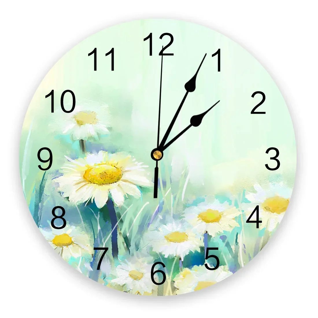 Painting Daisy Flower Creative Wall Clock For Home Office Decoration Living Room Bedroom Kids  Hanging Watch