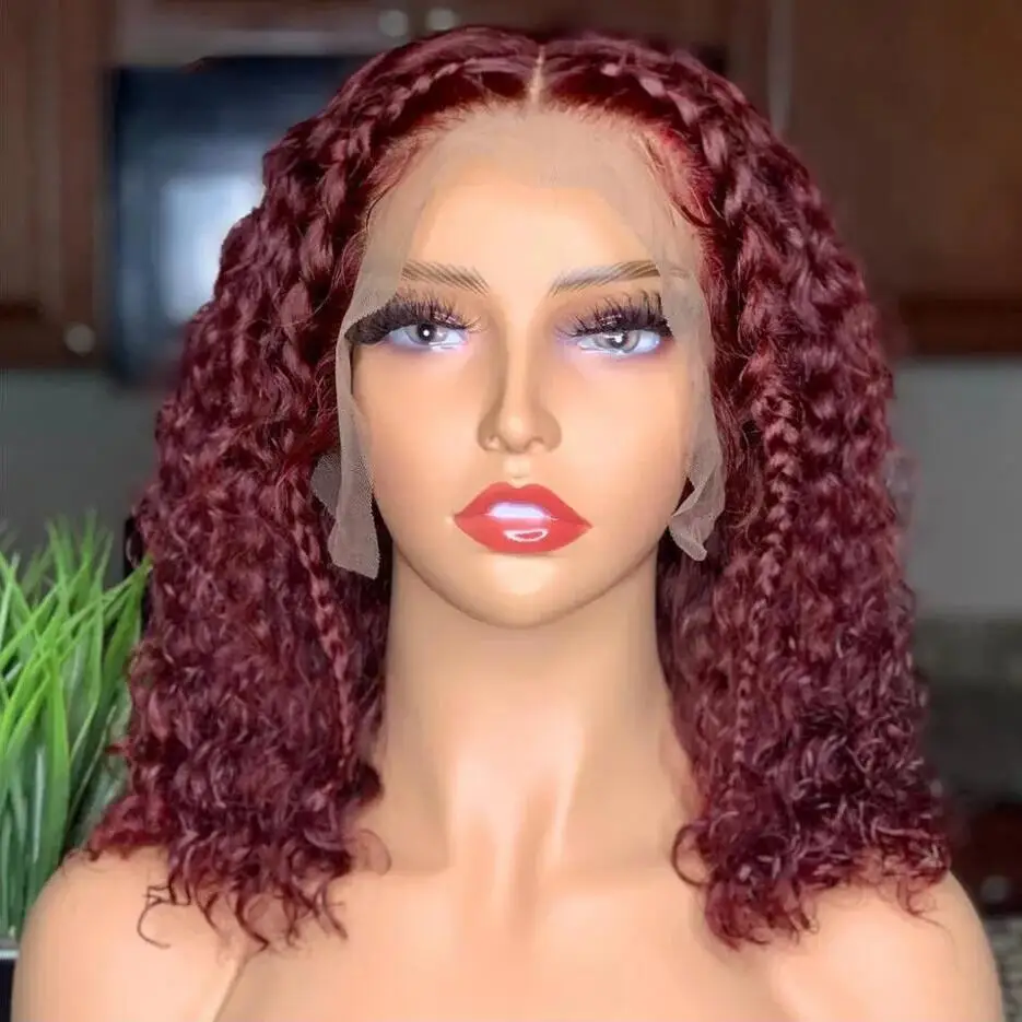 180Density Long Soft 26Inch WIne Red Kinky Curly Lace Front Wig For Women With BabyHair Preplucked Daily Glueless Fashion Wig