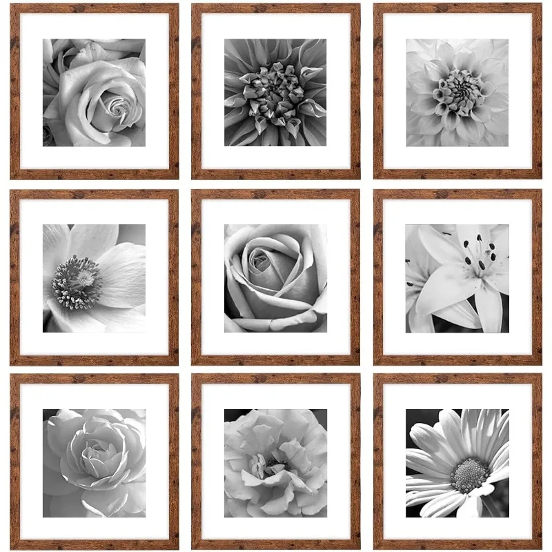 

12x12 Picture Frames Set of 9 Classic Gallery Wall Frame Set Displays 8x8 Photo with Mat or 12x12 without Mat,