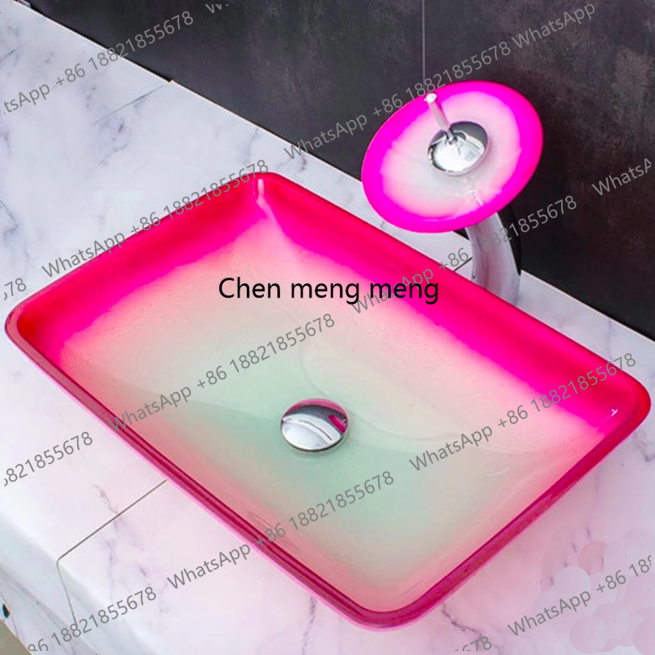 B567 Tempered glass above counter basin bathroom wash basin household sink with copper faucet and drainer