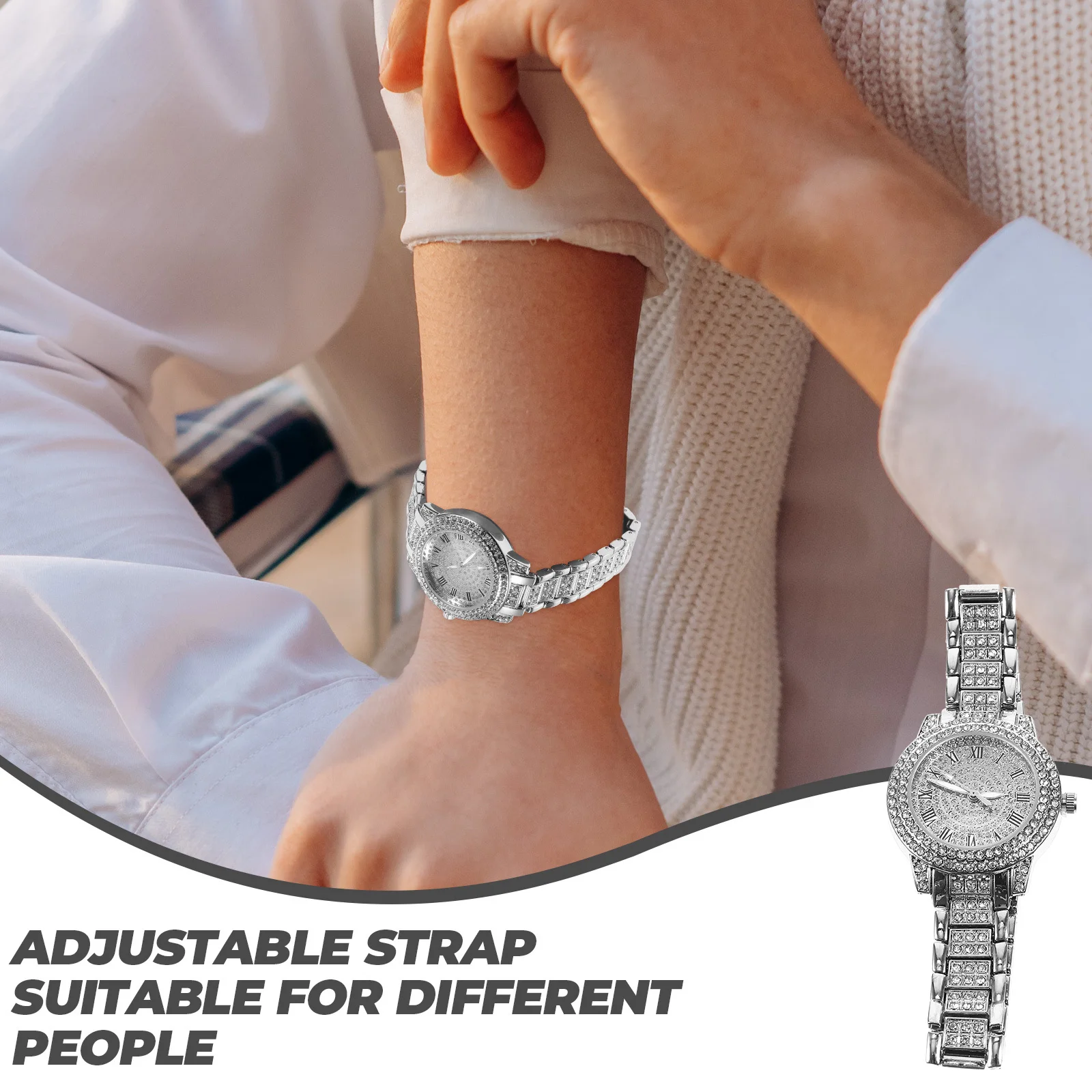 

Diamond Roman Numeral Watch Men Simple Color Delicate Adjustable Strap Stylish Casual Business Wristwatch Gift