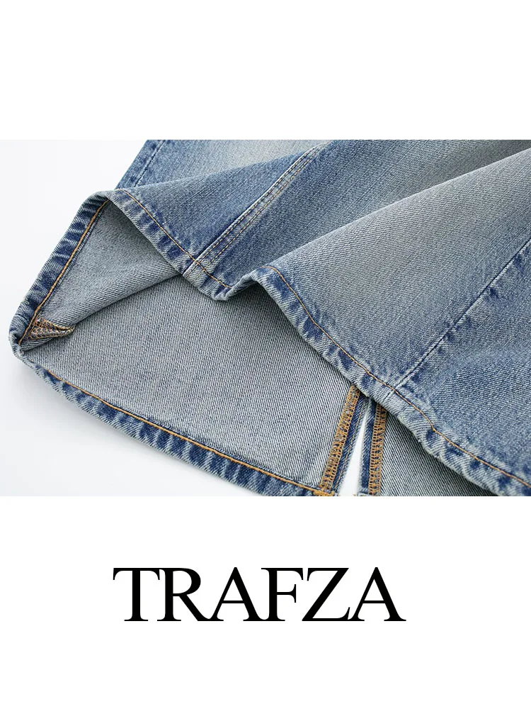 Trafza กระโปรงยีนส์มีซิปสำหรับแฟชั่นสำหรับผู้หญิง, กระโปรงเอวสูงบางกระโปรงลายสก็อตย้อนยุคของผู้หญิงกระโปรงไฮสตรีทเทรนไฮทราฟฤดูร้อน