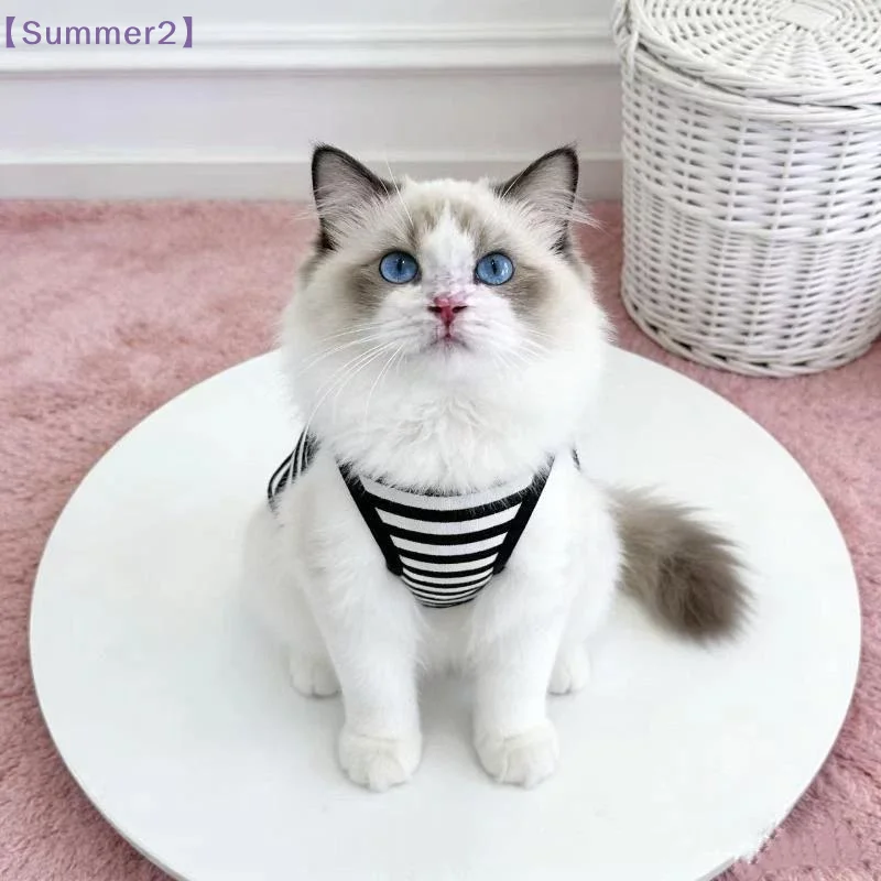 【Xia2】Breathable Striped Pet Vest Harness With Built In Leash Ring Fashion Vest For Small Dogs Cats Daily Walking Wear{S} - view 4