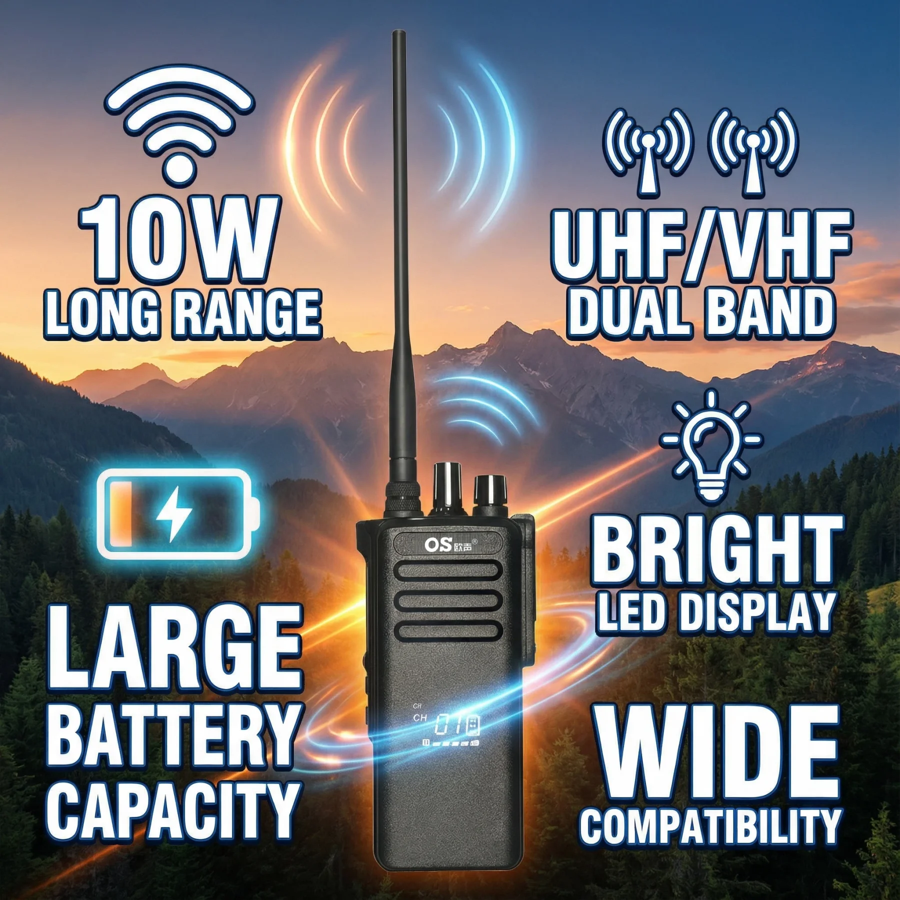 Led Display Wireless Set OS-8558 UHF VHF 10w Long Range Factory Directly Sales Walkie Talkie Radio