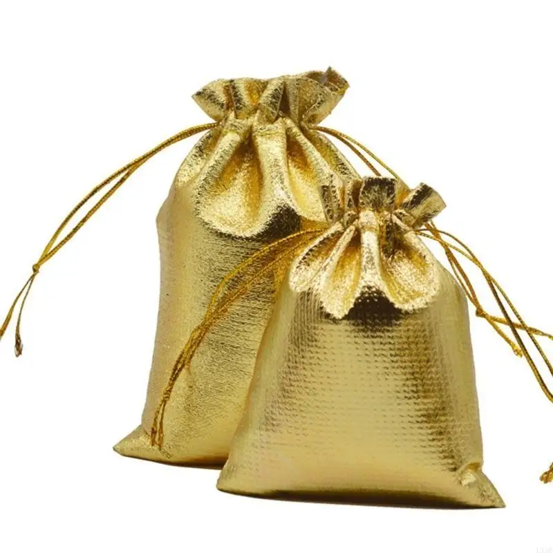  50pc 7x9cm 9x12cm 10x15cm Jewelry Packing Bag Gold Silver Color Drawstring Bags