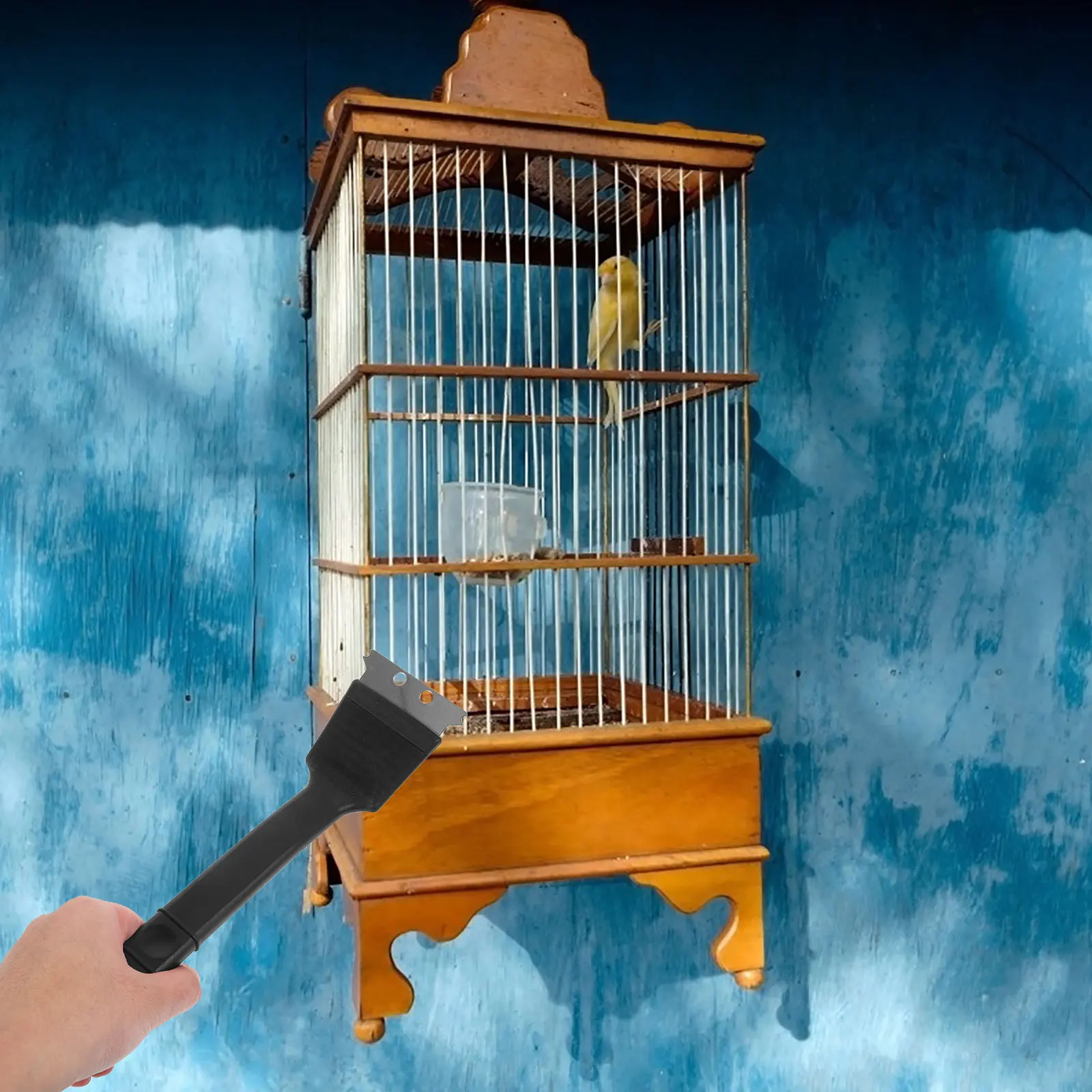 فرشاة تنظيف قفص الطيور بمقبض طويل، مجرفة كبيرة من الفولاذ المقاوم للصدأ، أداة تنظيف قفص الطيور العملي