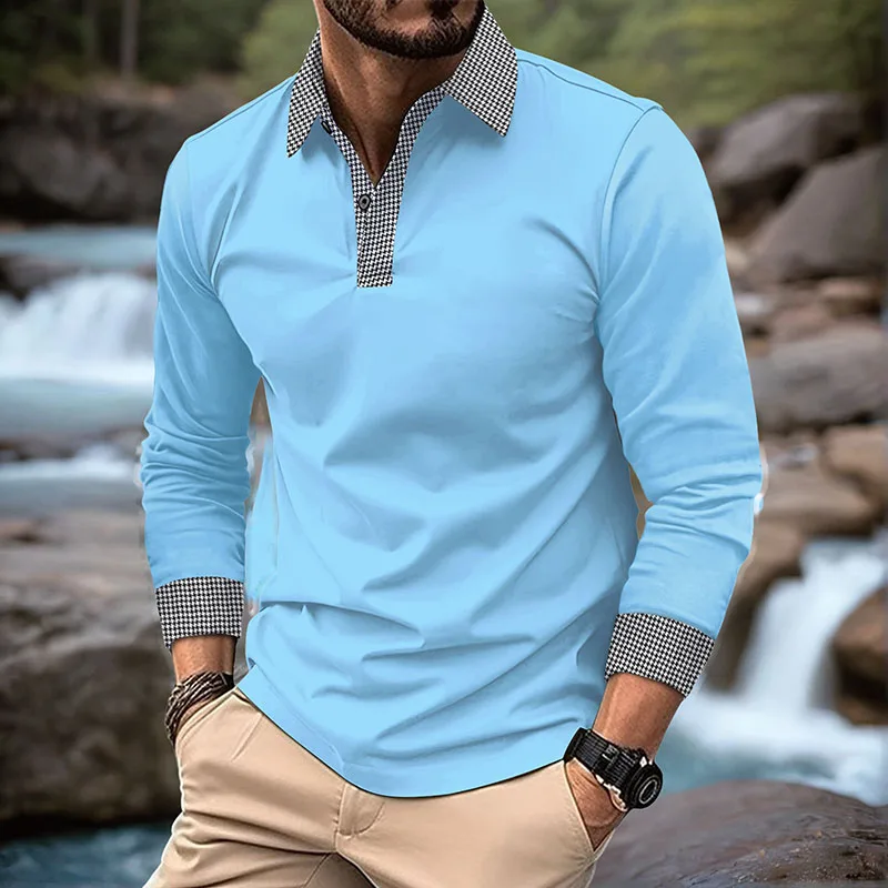 Camisa Polo de primavera y otoño para hombre, camiseta con cuello abatible a la moda de oficina europea y americana, camiseta de ocio transpirable