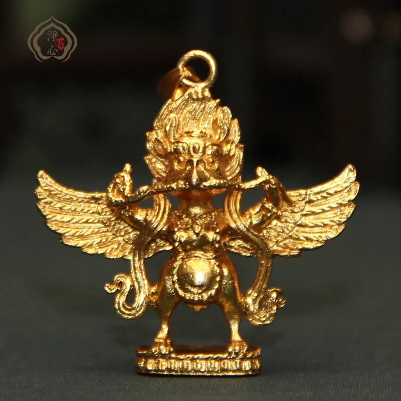 2PCS  HOME pocket travel Buddhist Exorcise evil spirits efficacious Mascot Tibetan Gilding suparna suparnin Garuda Dhwaja statue