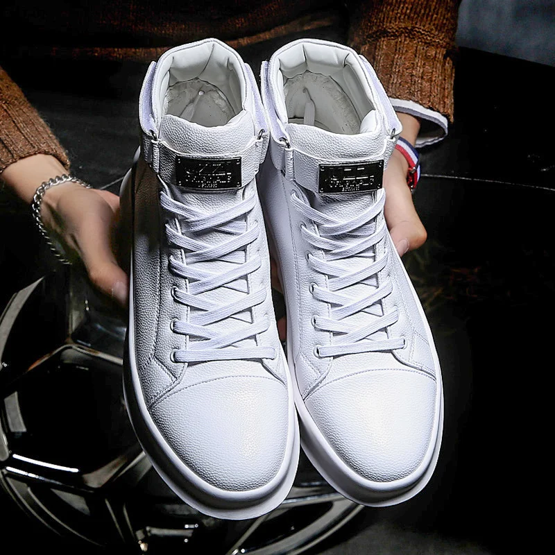 

High top board shoes 2025 new white thick soled high-quality sports and leisure shoes men's outdoor fashion student white shoes