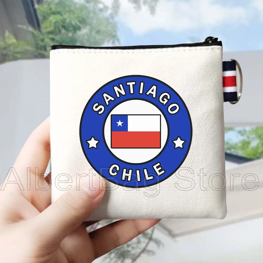 Chile Flag Map Chilene Patriotic Cute Gifts Santiago Chili Chilean Art Canvas Coin Purse Bag Square Key Storage Bag Wallet Pouch