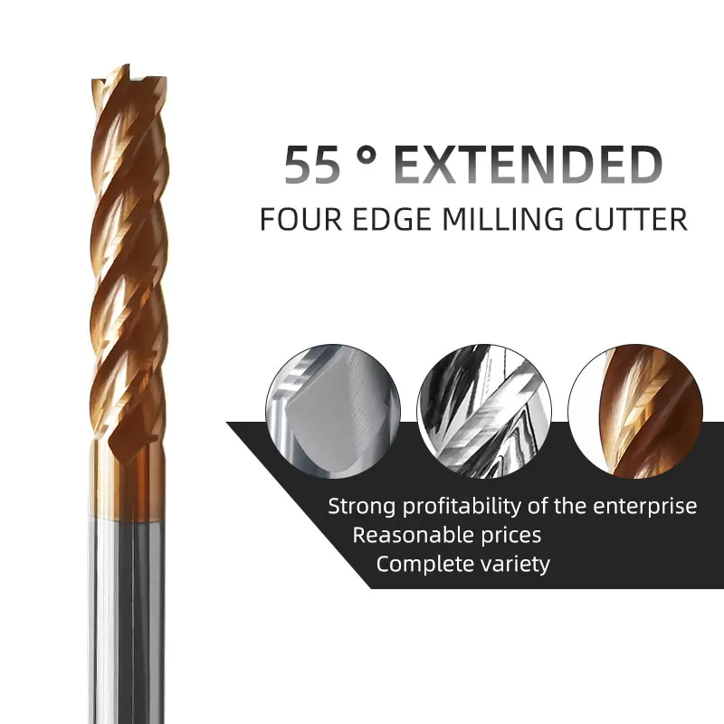 

HRC55 4-Flute Tungsten Steel Milling Cutter Hard Alloy Stainless Steel Aluminium Extended CNC Four Edge End Milling