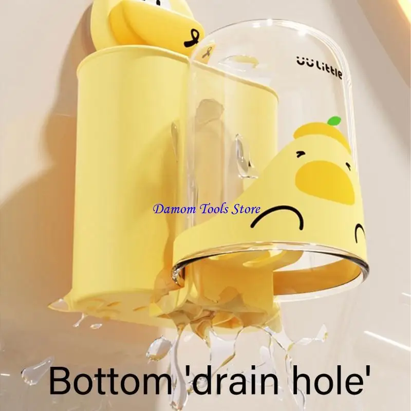 57BE Child Friendly Toothbrush Cup Holders with Suction Cup Multifunction Wall Mount Bathroom Accessory Kids Toothbrush Stand