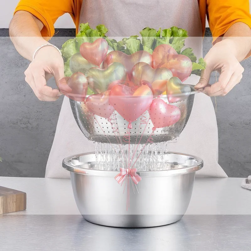 3 Pcs Food Grade Stainless Steel Mixing Bowl Set Multifunctional Kitchen Bowls for Vegetable Salad Baking