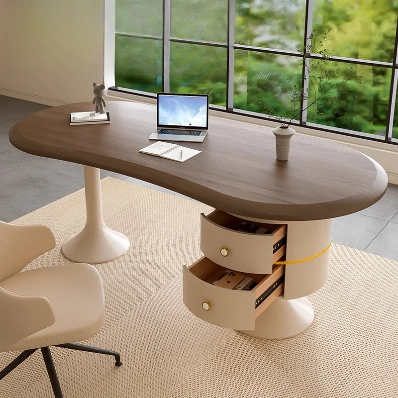 

Medieval style study table Home desk Internet celebrity small apartment Italian light luxury minimalist cream