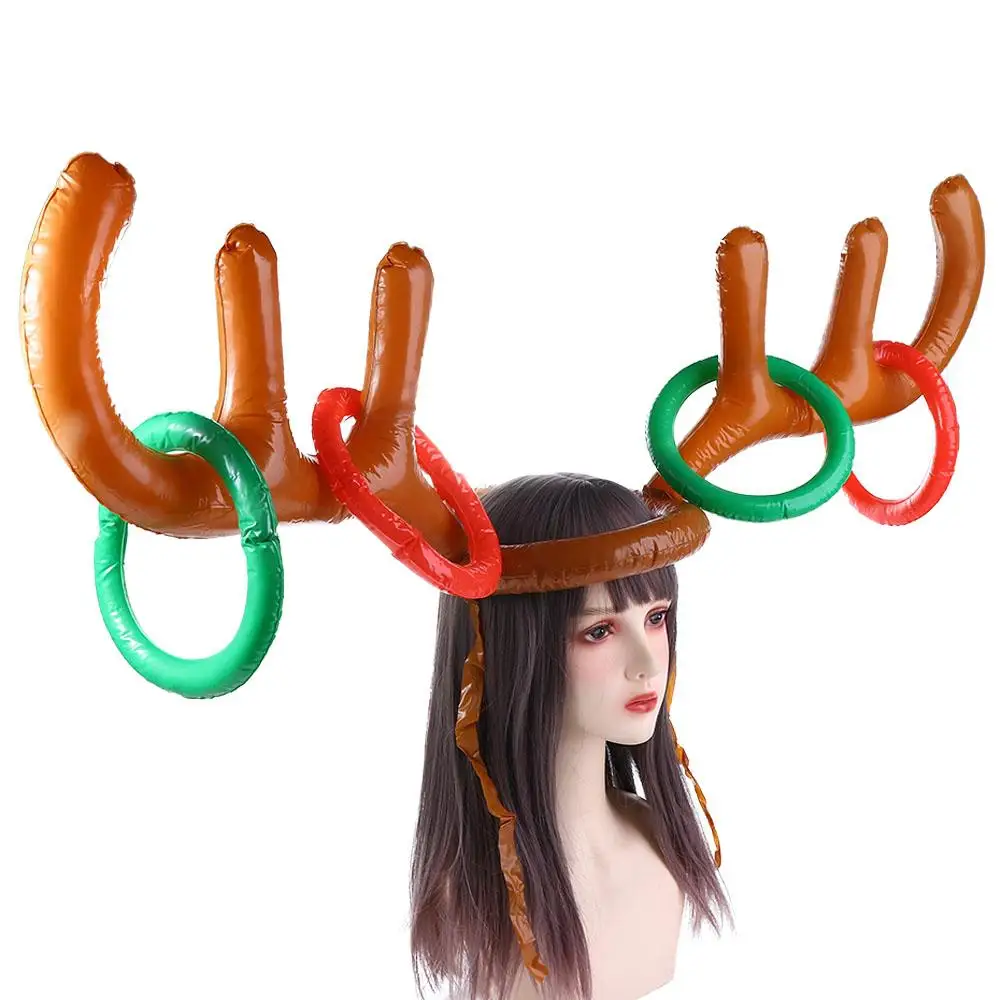 Home  Ring Toss Festival Outdoor Reindeer Christmas Headband Inflated Toys Ferrule Game Inflatable Antler Hat