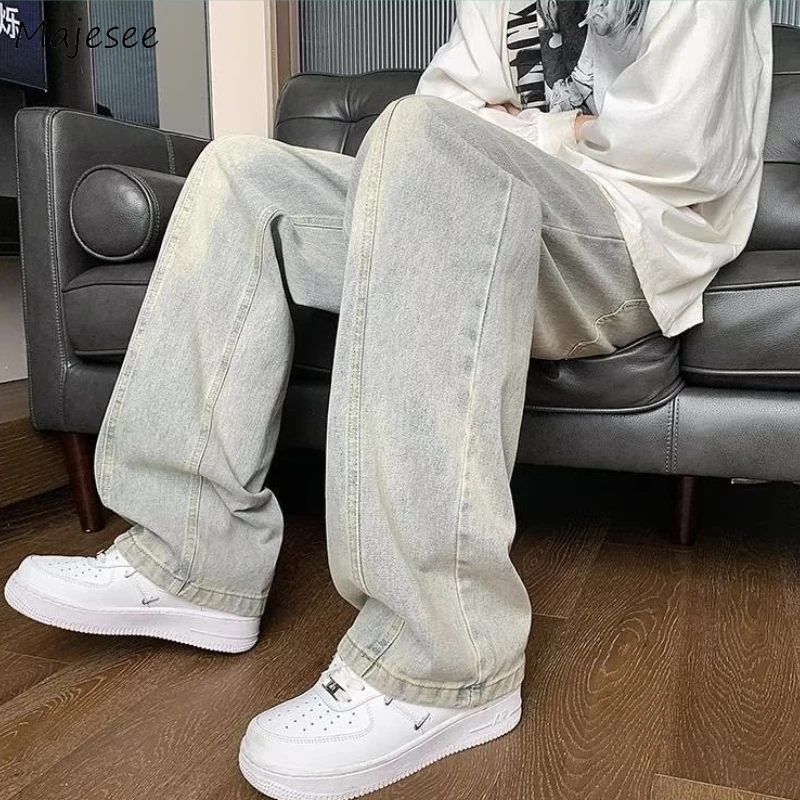 

Wide Leg Jeans Men Baggy Vintage Washed Handsome All-match Streetwear Personality Classic Teens American Style Casual Outdoor