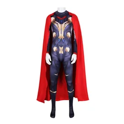 Movie Thor Cosplay Costume Superhero Adult Unisex Jumpsuit Cape Set Halloween Party Cosplay Bodysuit + Cape Set