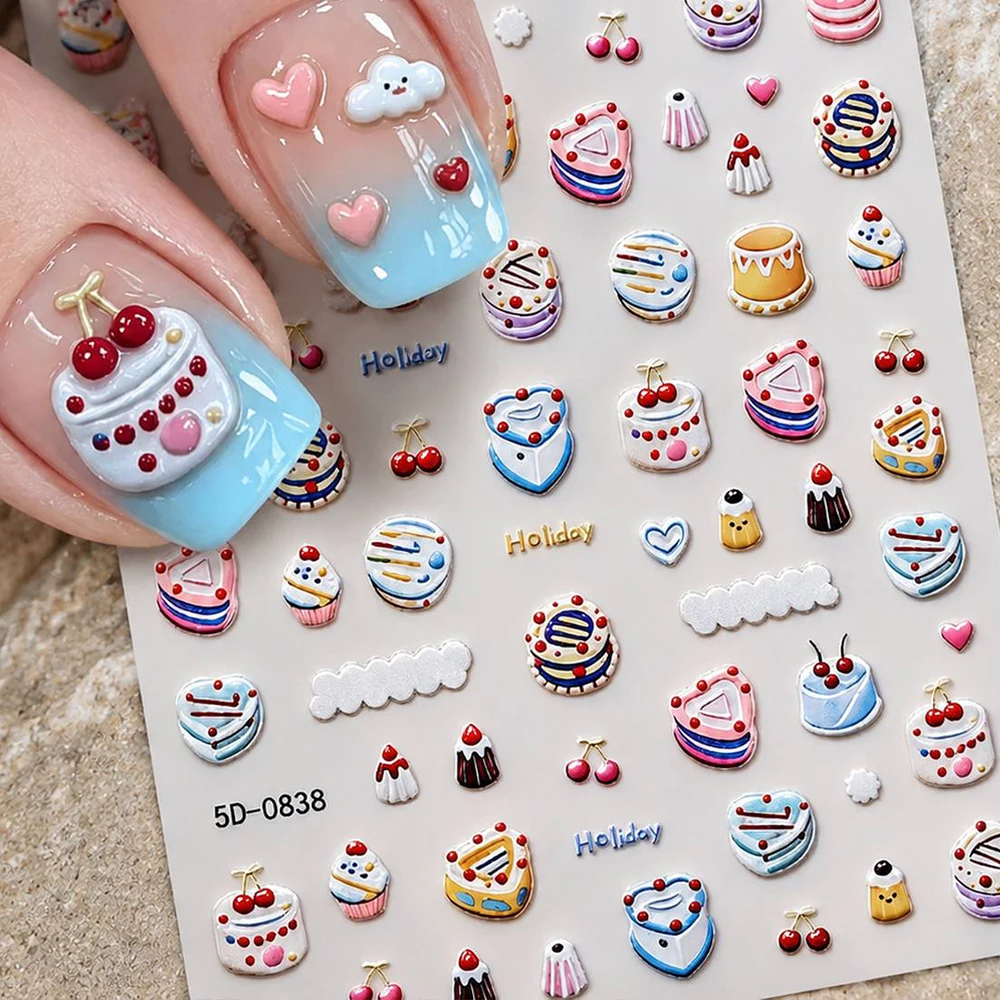 1Pc Intricate Embossed Bakes Cake Nail Sticker Sweet Shapes Mix Cake Nail Decal Elegant Party Vibe Cake Nail Slider