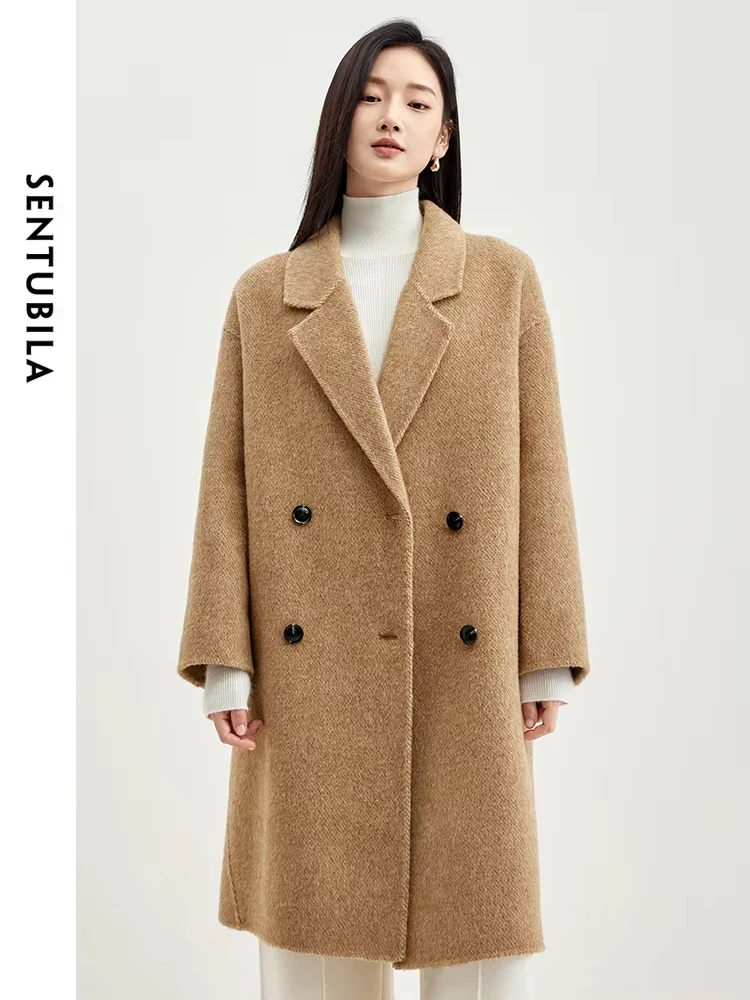 

SENTUBILA Wool Blend Long Coats for Women Winter Warm Outerwears 2024 Elegant Double Breasted Woolen Coats Female W44O58456X