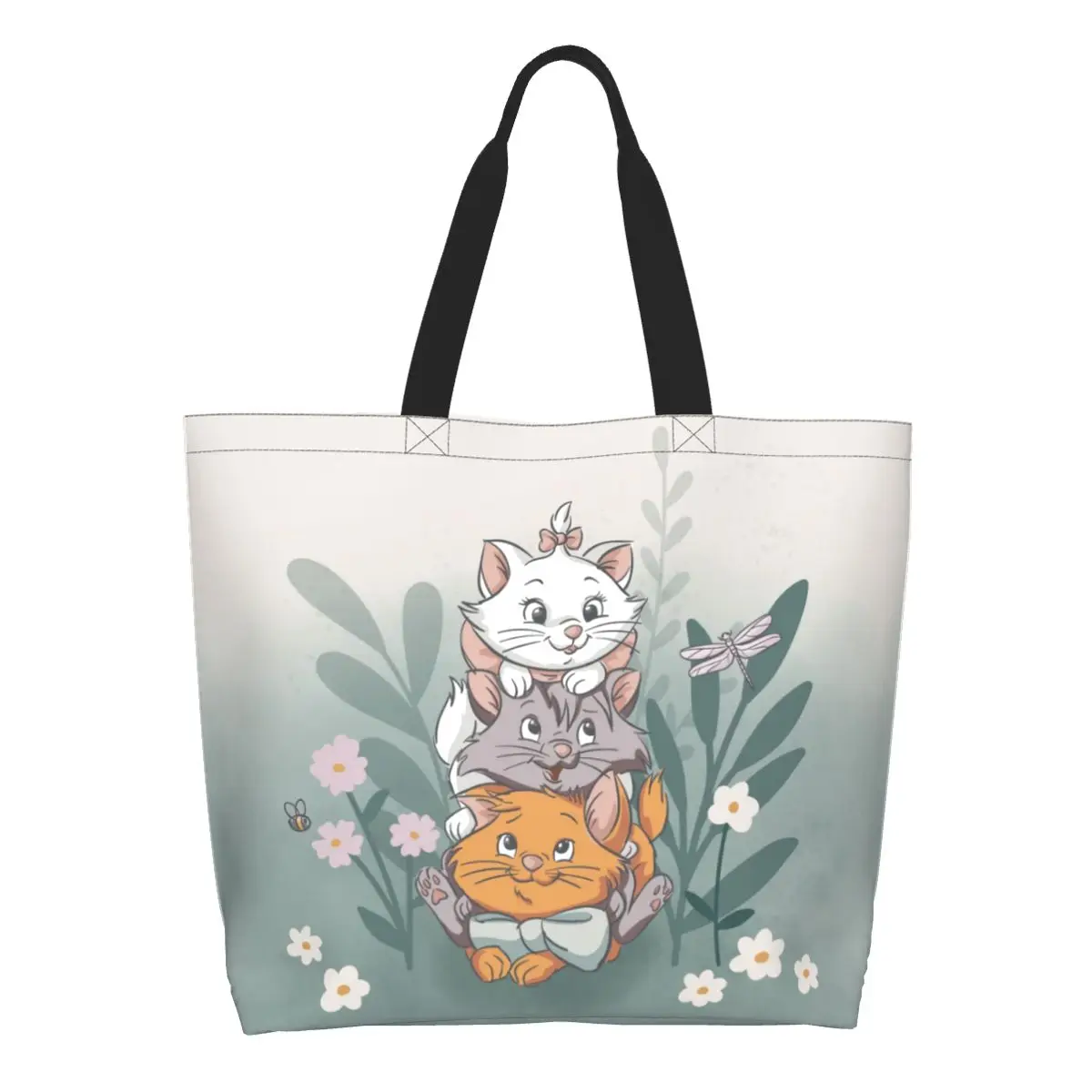 Custom Fashion Printed Cute Cat Marie Kitten Cartoon Shopping Tote Bag Portable Canvas Shopper Shoulder Animals Movies Handbag