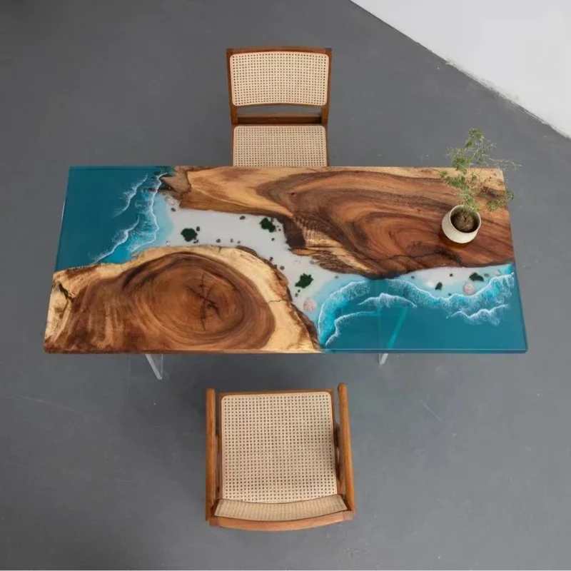 Exquisite Art Solid Wood Walnut Resin River Table Dining