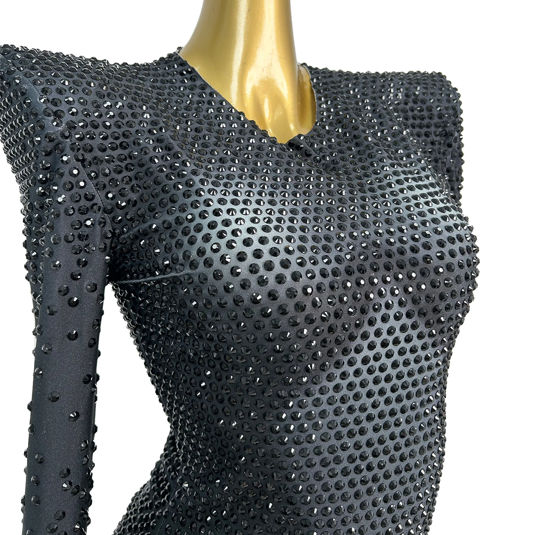 

Duhei High Stretch Spandex Oversized Women Jumpsuit Black Rhinestone Tight Shorts Bar Dancer Performance Outfit Party Dress