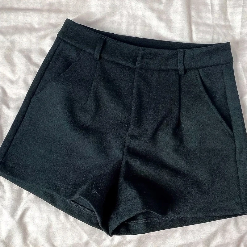Shorts Women Korean Office-look Elegant Lady Autumn Winter Solid All-match Straight Design High Waist Mujer Simple Cozy Trouser