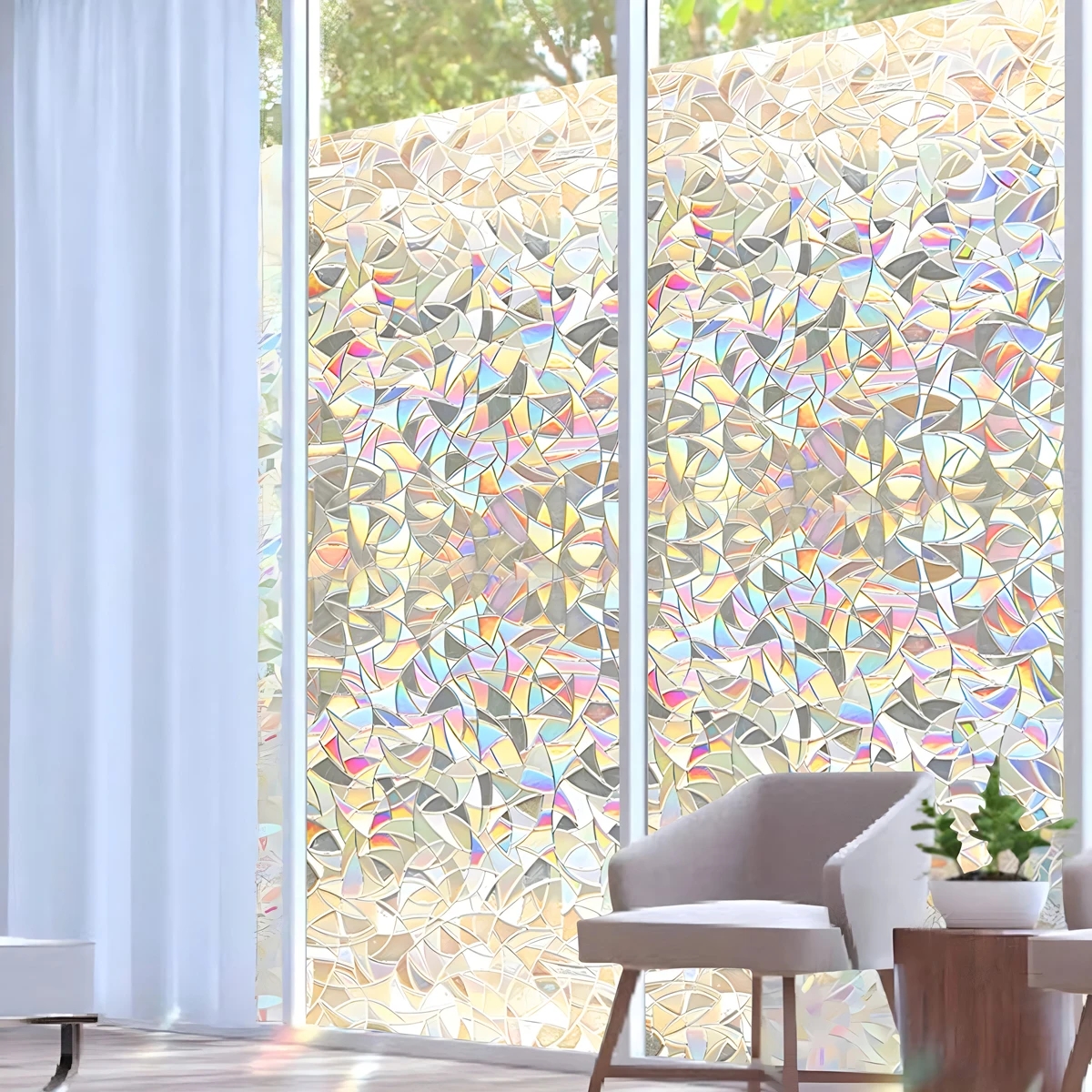 Window Privacy Film Frosted Glass Window Film Sun Blocking Window Film Non-Adhesive Heat Control Removable Window Stickers Decor