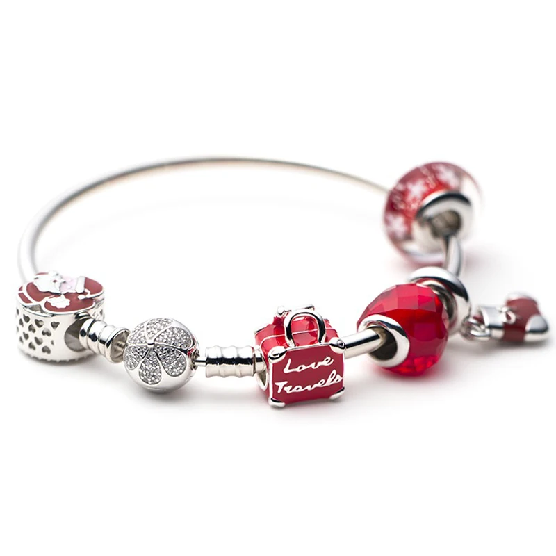 New Red Series DIY Jewelry Lipstick Pendant Love Heart Beads Dumbbell Rose Charms Fit Original Bracelets Necklace Accessories - view 5