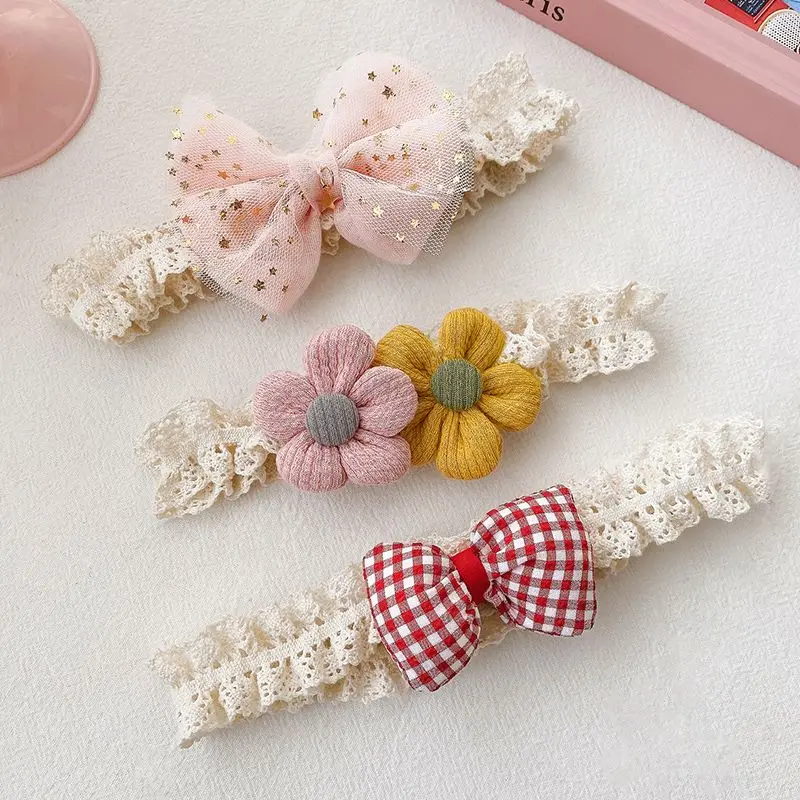 3pcs/set Baby Headband Lace Bow Toddler Hair Band Infant Headwear Elastic Bowknot Girl Flower Head band Newborn Hair Accessories