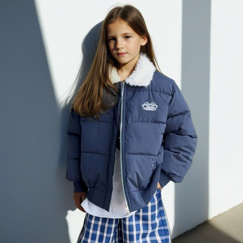 

Girls Puffer Jacket 2025 Winter Short Coat for Kids Thick Warm Furry Collar Outerwear Stylish Casual Teen School Tops 10 12 Year