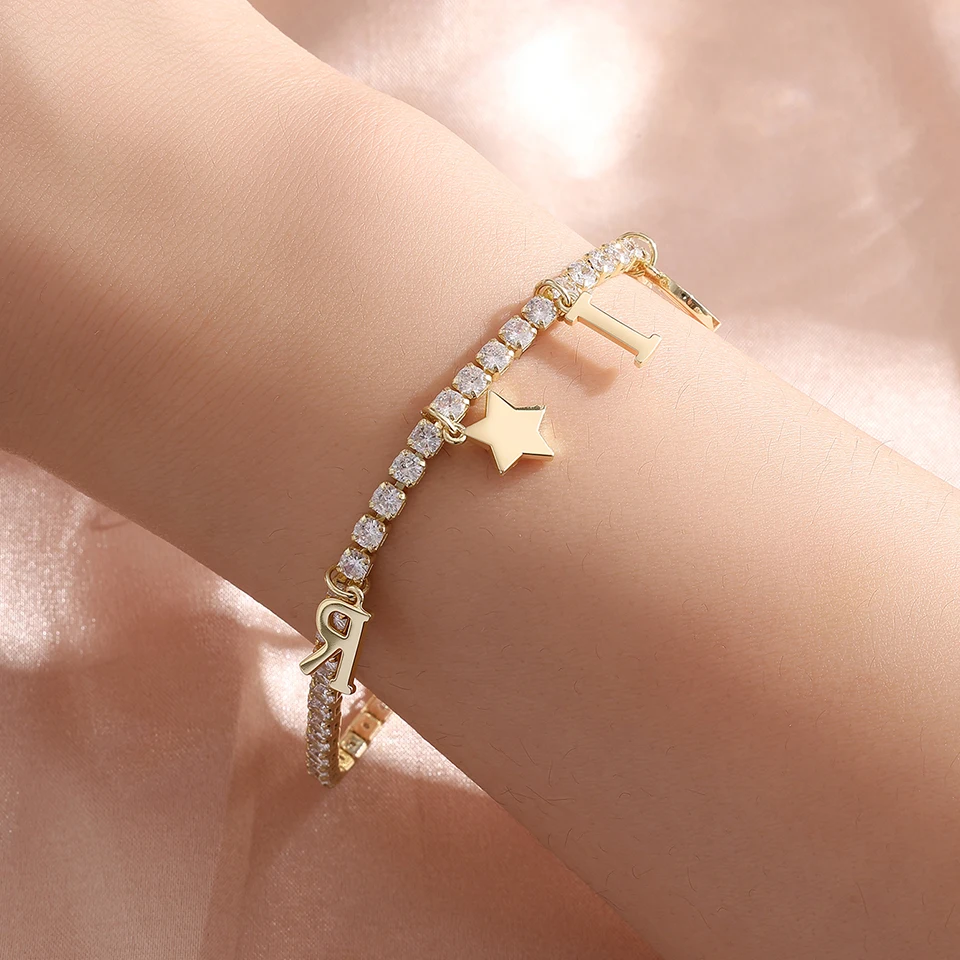 Yupsk كوريا موضة جديدة رسالة دلاية شكل نجمة سوار ساحر لامعة مستديرة الزركون تنس سوار مجوهرات فاخرة اكسسوارات هدية