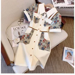 Summer Dress Cartoon Printed Cute Slim-fit Single-breasted Skirt Women's Korean Fashion Designer Women's Clothes