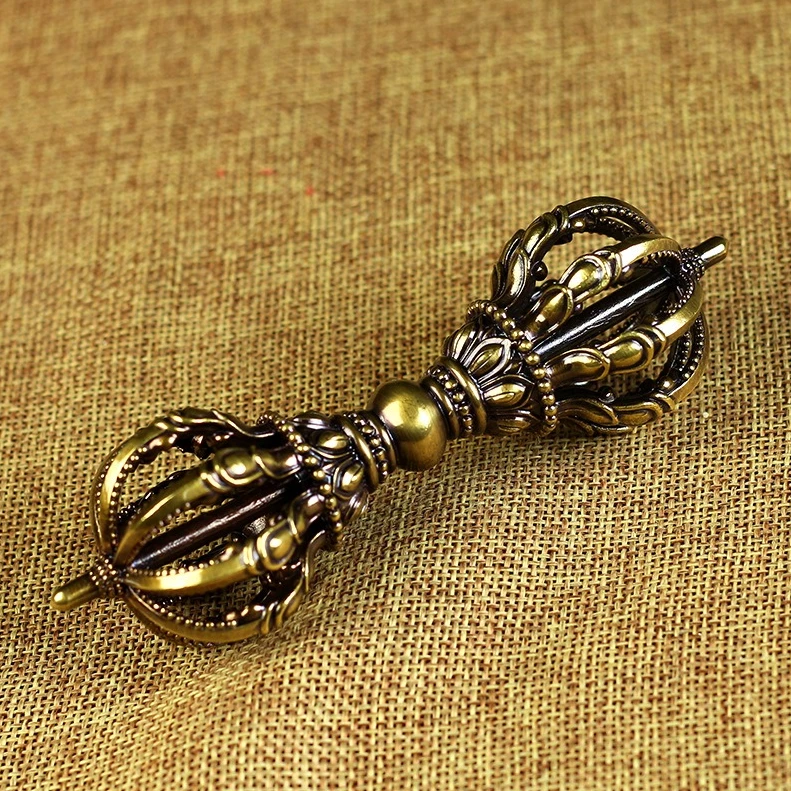 AA Tibetan Craft Nine Pronged Vajra Charm Pure Copper Wearable Religious Necklace