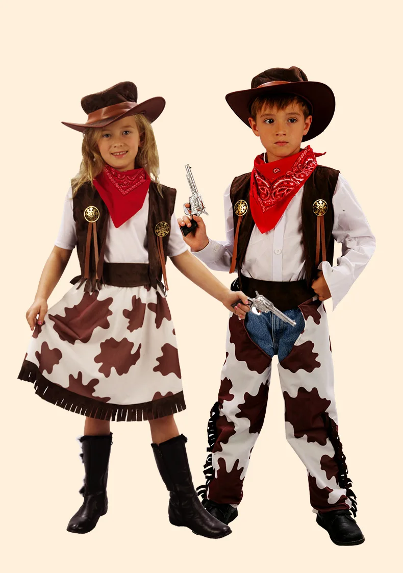 Wild West Cosplay Western Cowboy Cowgirl Costume Halloween Dress Up Clothes for Adult Kids Role Play Party Fancy Outfits Gifts