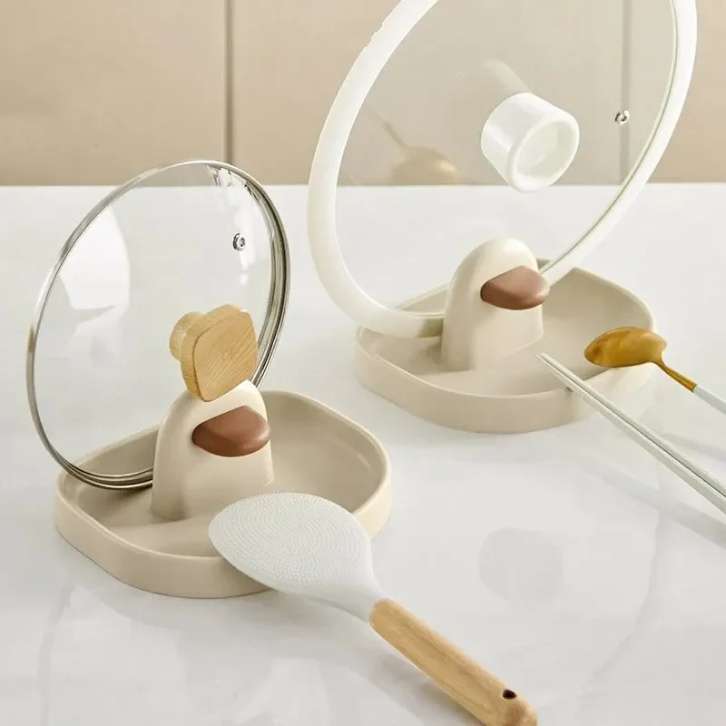 1pc Multifunktionale Kunststoff Küche Arbeitsplatte Lagerung Rack Haushalt Suppe Löffel Topf Abdeckung Lagerung Rack