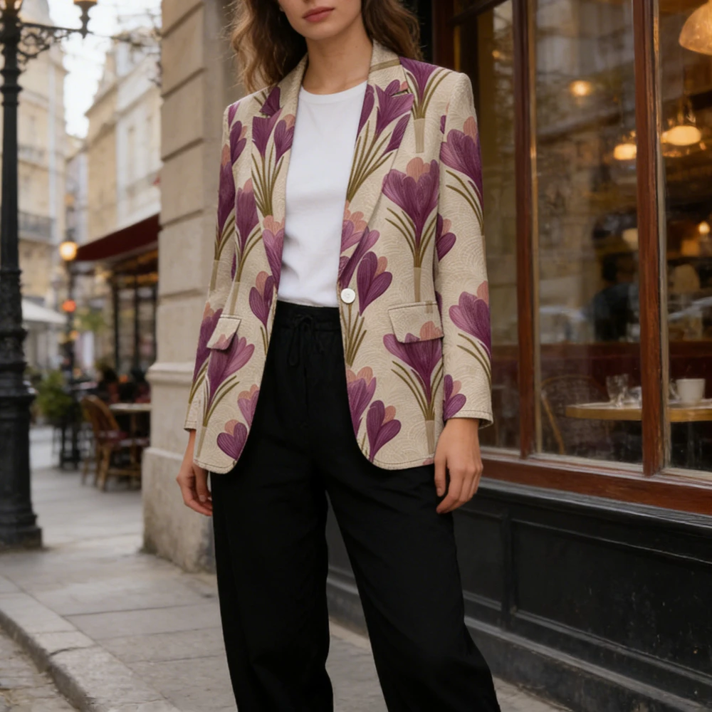 Women Vintage Boho Floral Print Blazer Jacket Elegant Botanical Button Suit Coat for Wedding Guest Office Casual Chic Outfits