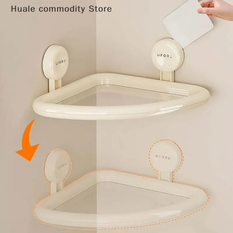Scaffale triangolare con ventosa in plastica, montato a parete, senza punzonatura, disinfettante per le mani, portaoggetti, organizer per doccia drenabile per la casa