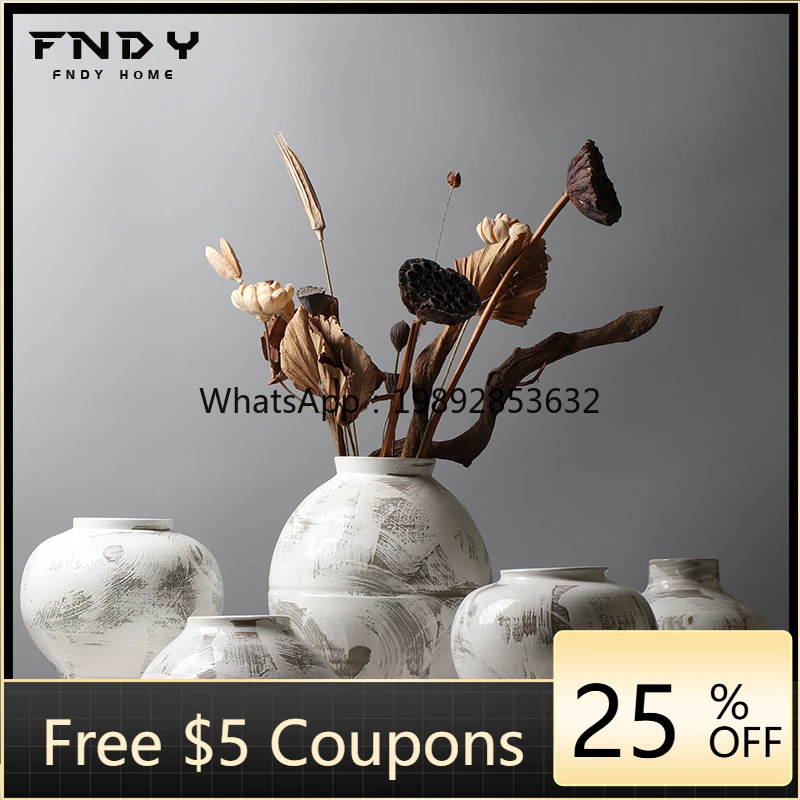 

LYY Handmade Cast Flower Vase Creative Vintage Ceramic Jar Desktop Tea Room Study Flower Arrangement Ceramic Ornament