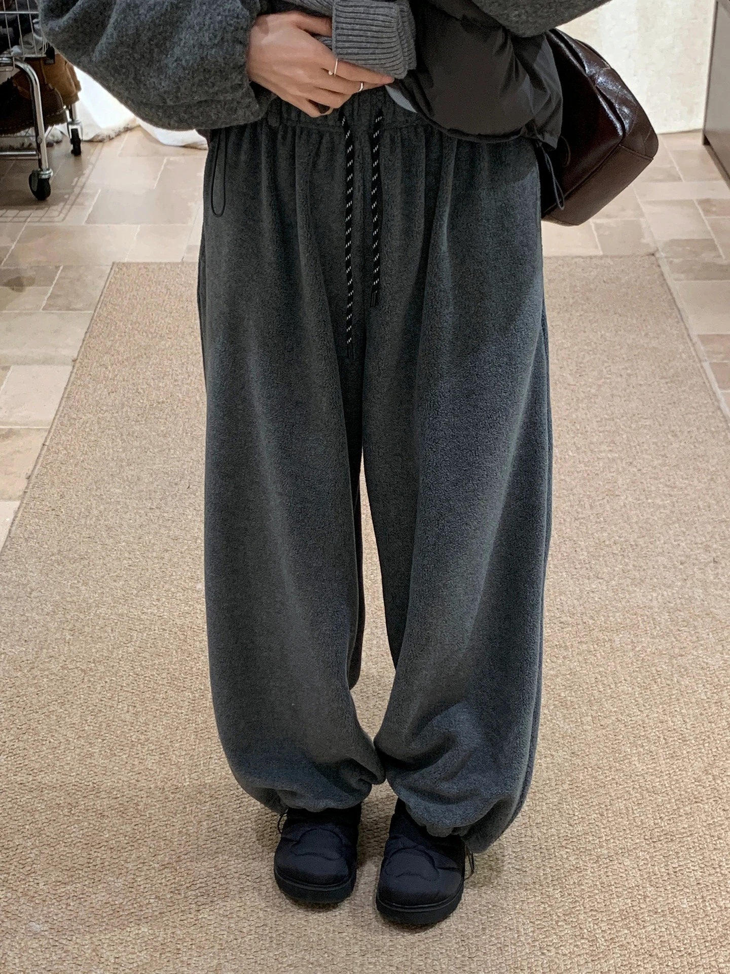 

BRIVIN Korean Sle Women's Fce Lined Wide Leg Casual Pants Deep ey Belted Loose Fit Winter New Lazy Sle Trousers