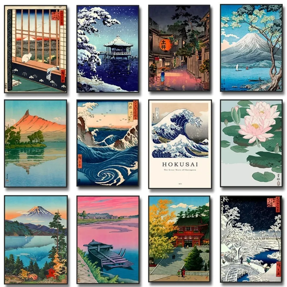 Kanagawa Waves Katsushika Hokusai Poster Vintage Japanese Mount Canvas Painting Wall Art Living Room Decor