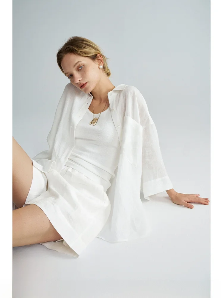 

HONG Pure Linen Set Loose Fit Summer irt orts Women's Comfortable Breathable Lightweight Antistatic Moisture ng