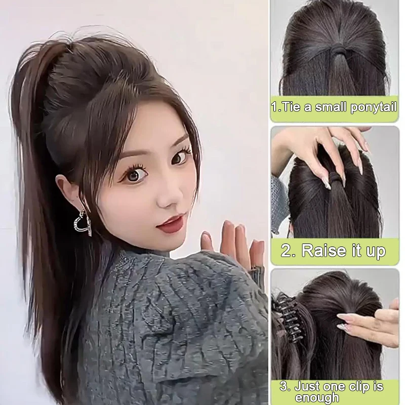 High skull top big grip waterfall long straight ponytail girls' synthetic wig suitable for music festivals Christmas parties