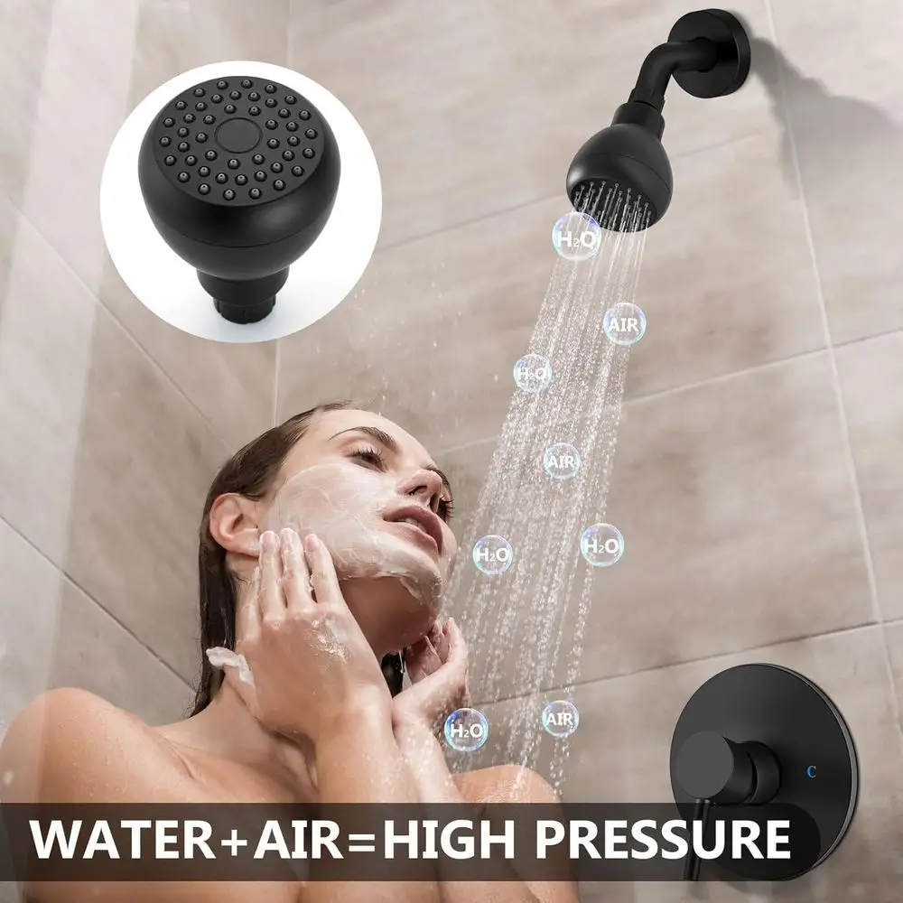 Système de douche noir mat à poignée unique avec valve rugueuse et kit de garniture