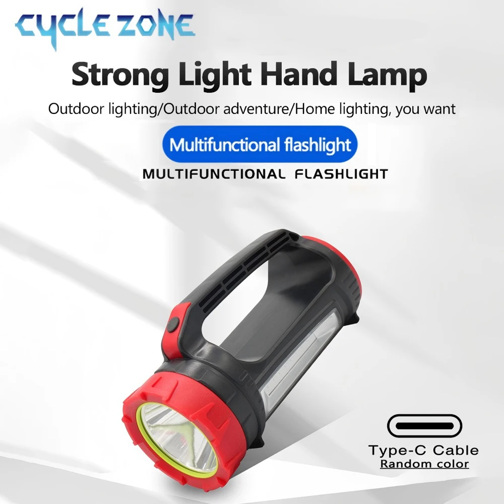 

Powerful Searchlight TYPE-C Rechargeable LED Flashlight with COB Side Light Portable Handheld Spotlight for Camping Searching