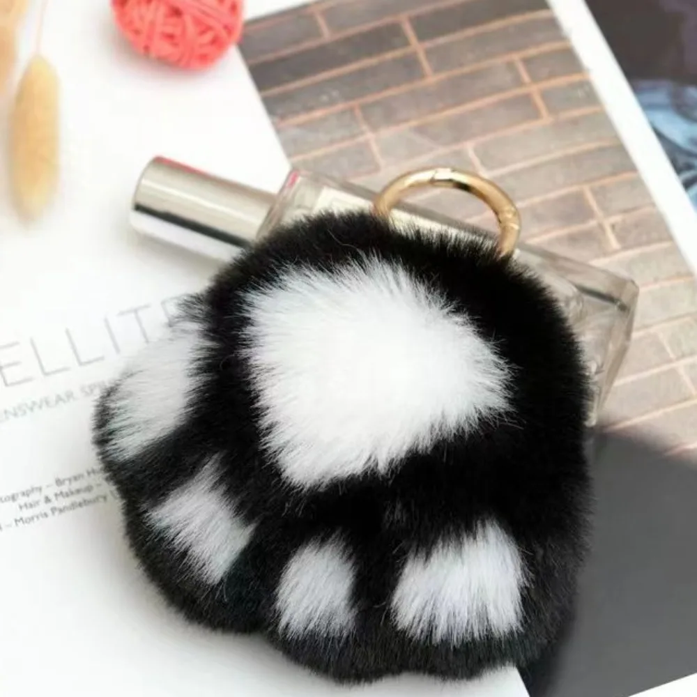 LLavero de piel de pata de gato de peluche, llavero de peluche de pata de gato peluda de amor, colgante de pata de gato con pompón Kawaii, adornos para bolso