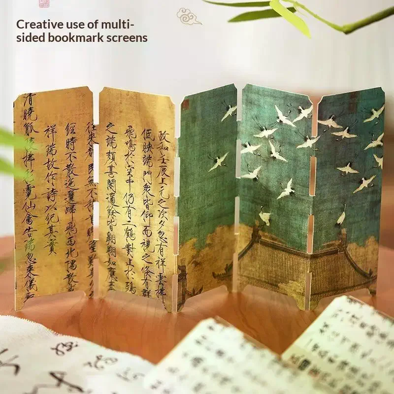 Chinese Style Folding Screen Bookmark Vintage Calligraphy Painting Book Marker Creative Reading Page Tag For Student Book Decor