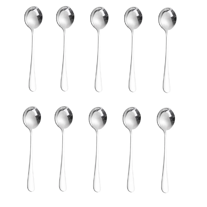 

10Pcs Household and commercial stainless steel round soup spoons are suitable for dessert, fruit, rice and water