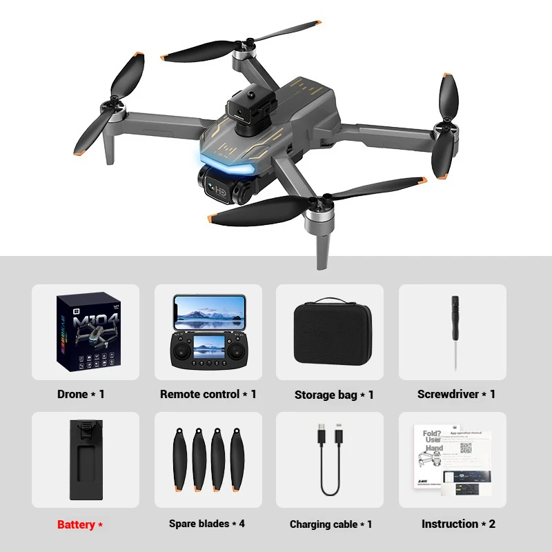 

New Drone M104 Brushless Motor Dual Camera Shooting Optical Stabiliser Screen Control Aerial Photography Quadcopter